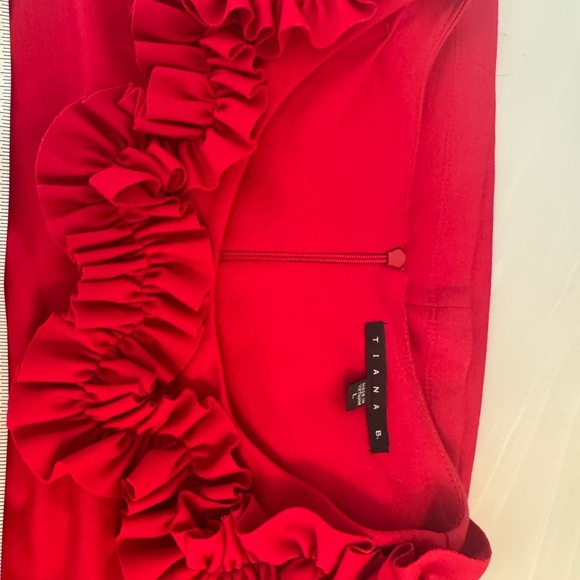 Tiana B. Vibrant Red Dress with Ruffle Detail- US Large - Picture 8 of 11